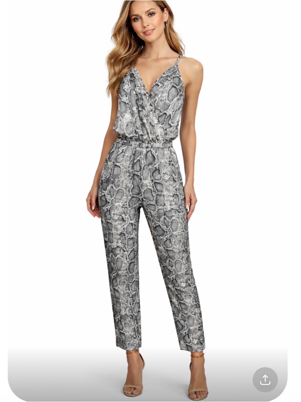 ANTHROPOLOGIE Bishop + Young Sleeveless Snake-Print Jumpsuit in Gray Size S